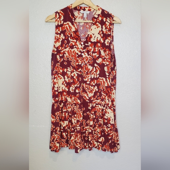 💚5/$25 Nine West  Sleeveless Floral Flowy Tiered Ruffled Mini Dress Size Large - Picture 1 of 5